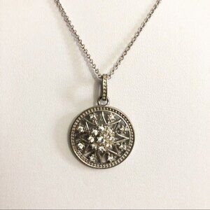 Avon Round Rhinestone Pendant Necklace Silver Tone
